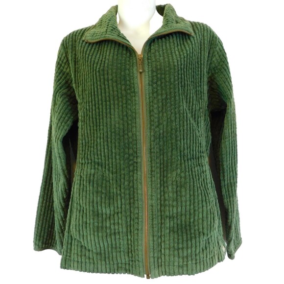 Woolrich Jacket Coat Womens Small Green Cotton Wide-Welt Corduroy Zip Fall EUC - Picture 1 of 13